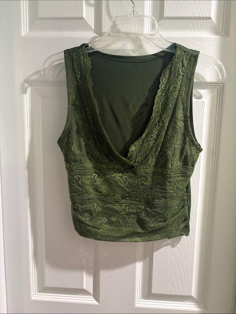 Cider Olive Green Lace V-Neck Top